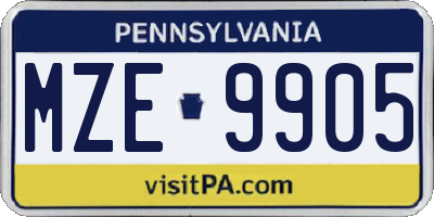 PA license plate MZE9905