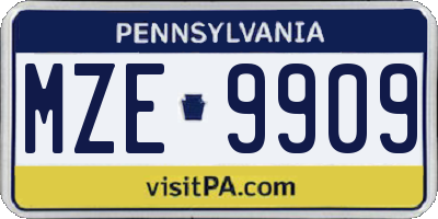 PA license plate MZE9909