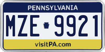 PA license plate MZE9921