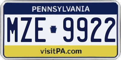 PA license plate MZE9922