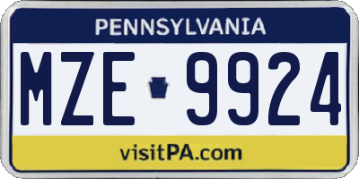 PA license plate MZE9924