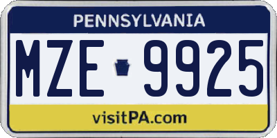 PA license plate MZE9925