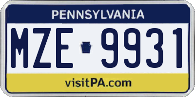 PA license plate MZE9931