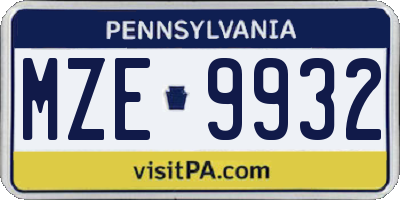 PA license plate MZE9932