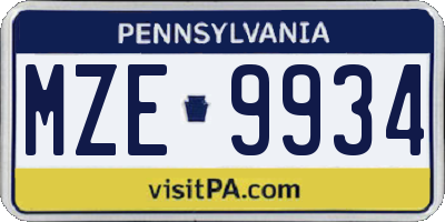 PA license plate MZE9934