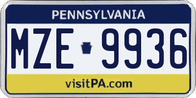 PA license plate MZE9936