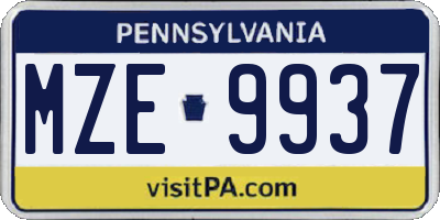 PA license plate MZE9937