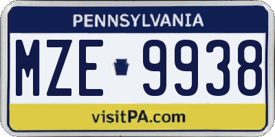 PA license plate MZE9938