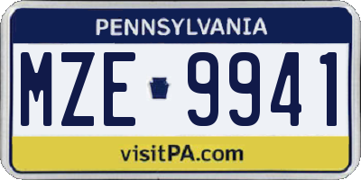 PA license plate MZE9941