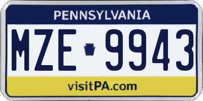 PA license plate MZE9943