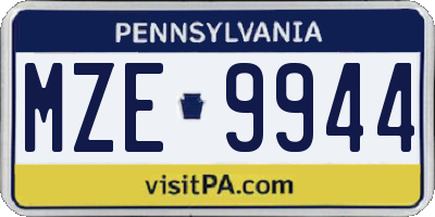 PA license plate MZE9944