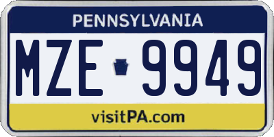 PA license plate MZE9949