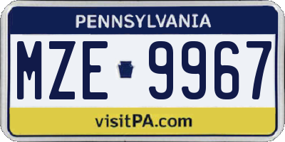 PA license plate MZE9967