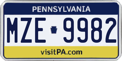 PA license plate MZE9982