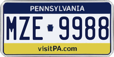 PA license plate MZE9988