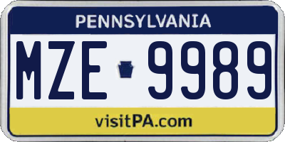 PA license plate MZE9989
