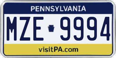 PA license plate MZE9994
