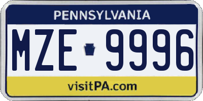 PA license plate MZE9996