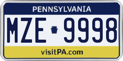 PA license plate MZE9998
