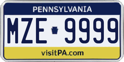 PA license plate MZE9999