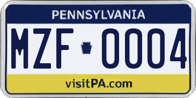 PA license plate MZF0004