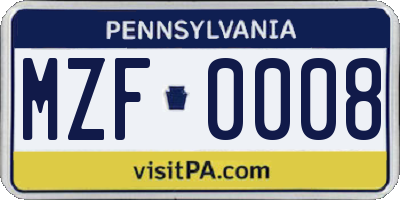 PA license plate MZF0008
