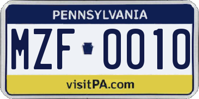 PA license plate MZF0010