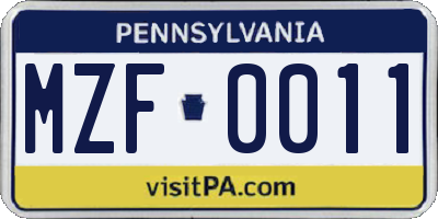PA license plate MZF0011