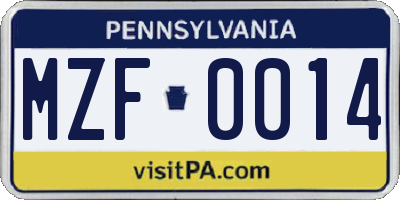 PA license plate MZF0014
