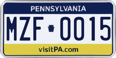 PA license plate MZF0015