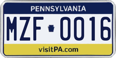 PA license plate MZF0016