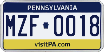 PA license plate MZF0018