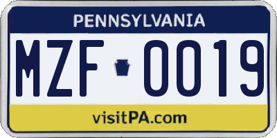 PA license plate MZF0019