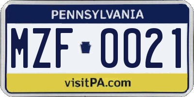 PA license plate MZF0021