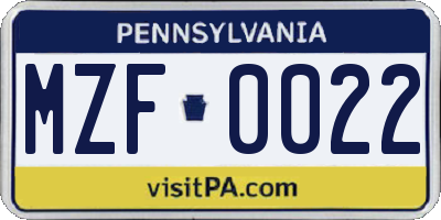 PA license plate MZF0022