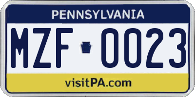 PA license plate MZF0023