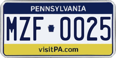 PA license plate MZF0025