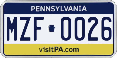 PA license plate MZF0026