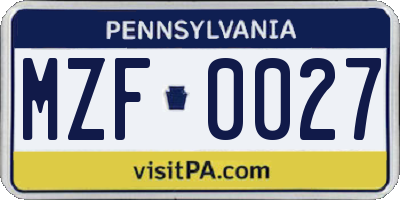 PA license plate MZF0027