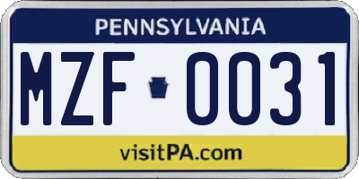 PA license plate MZF0031