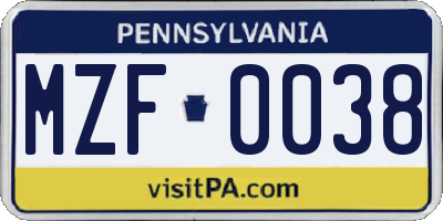 PA license plate MZF0038