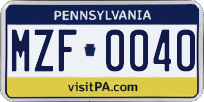 PA license plate MZF0040