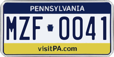 PA license plate MZF0041