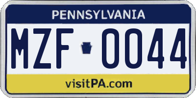 PA license plate MZF0044