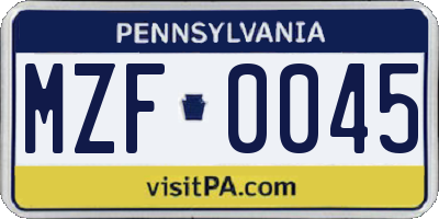 PA license plate MZF0045