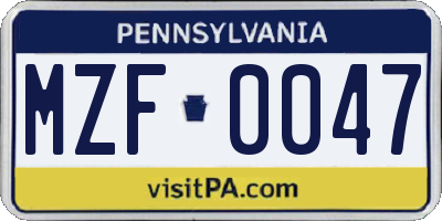 PA license plate MZF0047