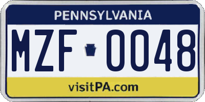 PA license plate MZF0048