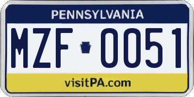 PA license plate MZF0051
