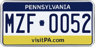 PA license plate MZF0052