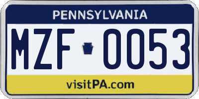 PA license plate MZF0053